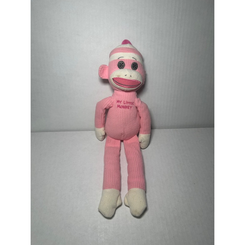Pink Sock Monkey‎ Plush Stuffed Animal My Little Monkey Embroidered 15 Inch Toy